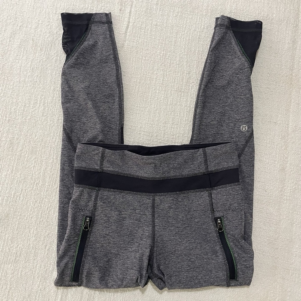 Lululemon‎ Navy Blue Green Workout Leggings Pants Mesh Pockets Women's 4